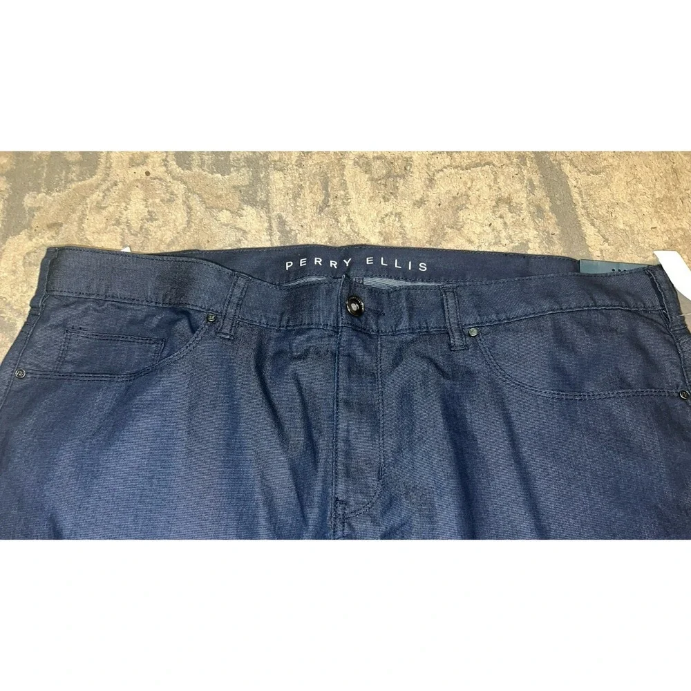 New Perry Ellis Very Slim‎ Chino Pants Men's 40 X 32  Navy Blue Stretch